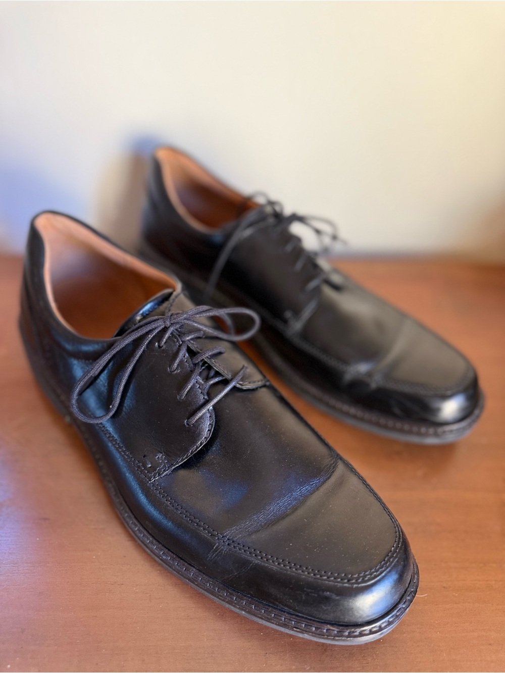Ecco Holton Lace Black Leather Apron Toe Dress Shoes, size 11.5